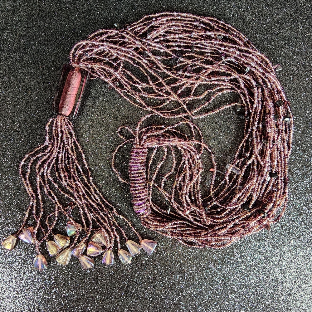 Chic Multistrand Beaded Necklace in Purple and Silver